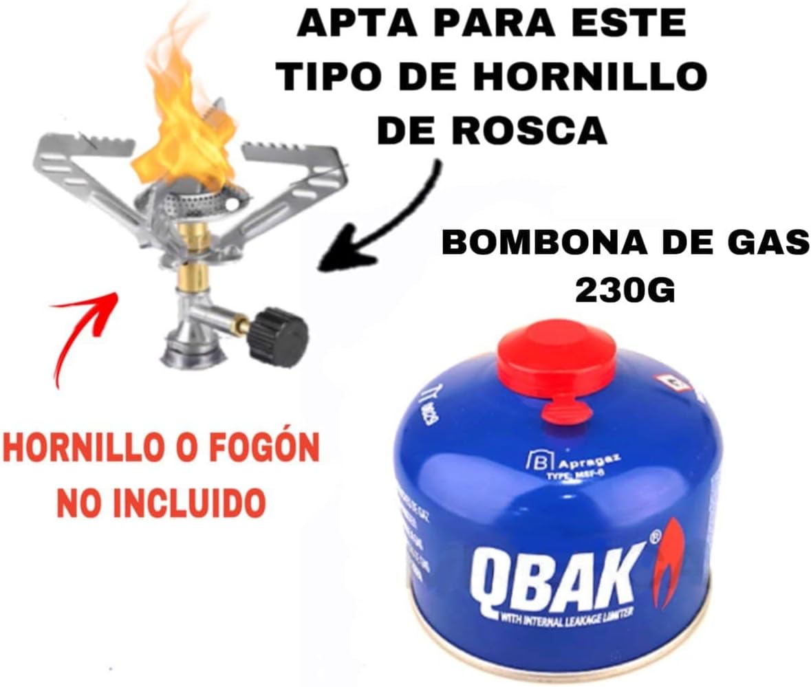 Bombona de Gas Azul Butano de Rosca, Recambio para Cocina Portátil para Camping ,Cartucho de 230g, Bombona pequeña para cocinar y Acampar