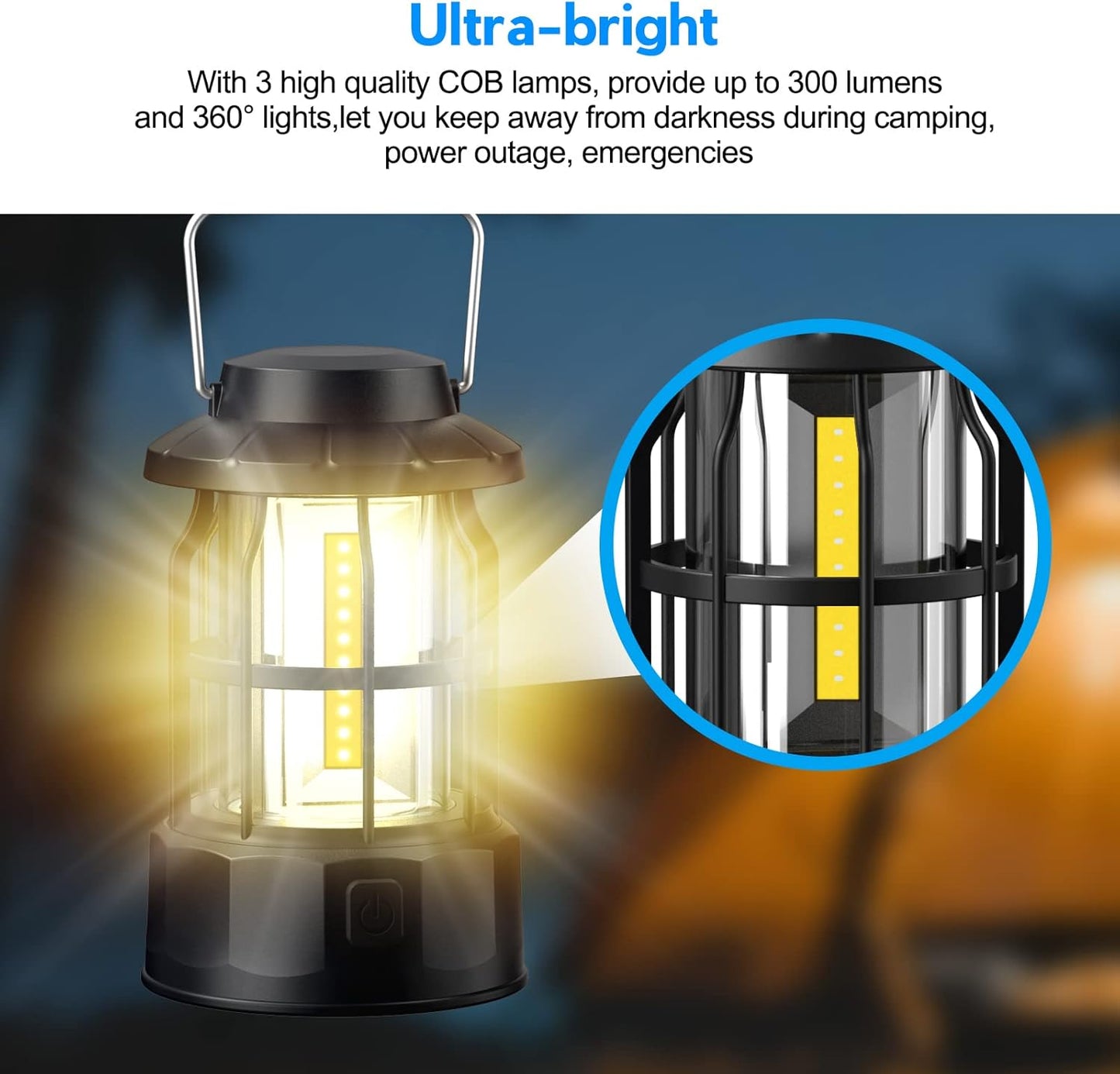 Linterna de Camping, 2 Piezas Lámpara de Camping LED a Pilas, Farol Camping 3 Modos Luz de Emergencia, Luz de Carpa IPX4 Resistente al Agua para Acampar Caminar Pescar Cortes de Energía y Más
