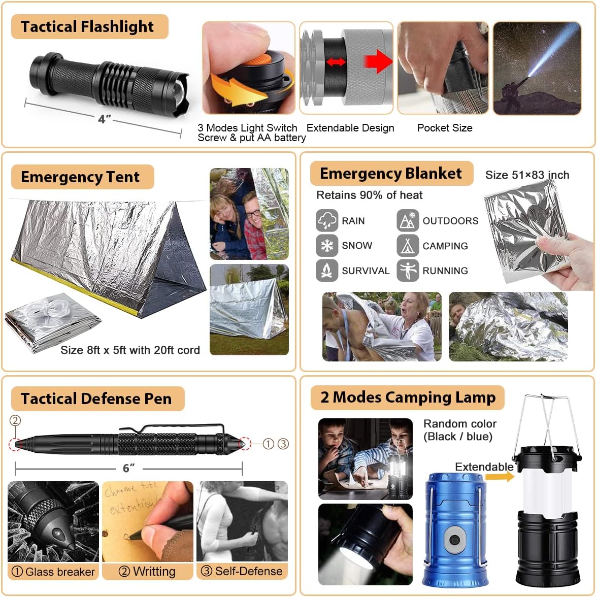 Kit de supervivencia, kit de primeros auxilios de supervivencia de 250 piezas con bolsa compatible con sistema Molle y tienda de campaña de emergencia, kit de emergencia para terremoto, aventura al