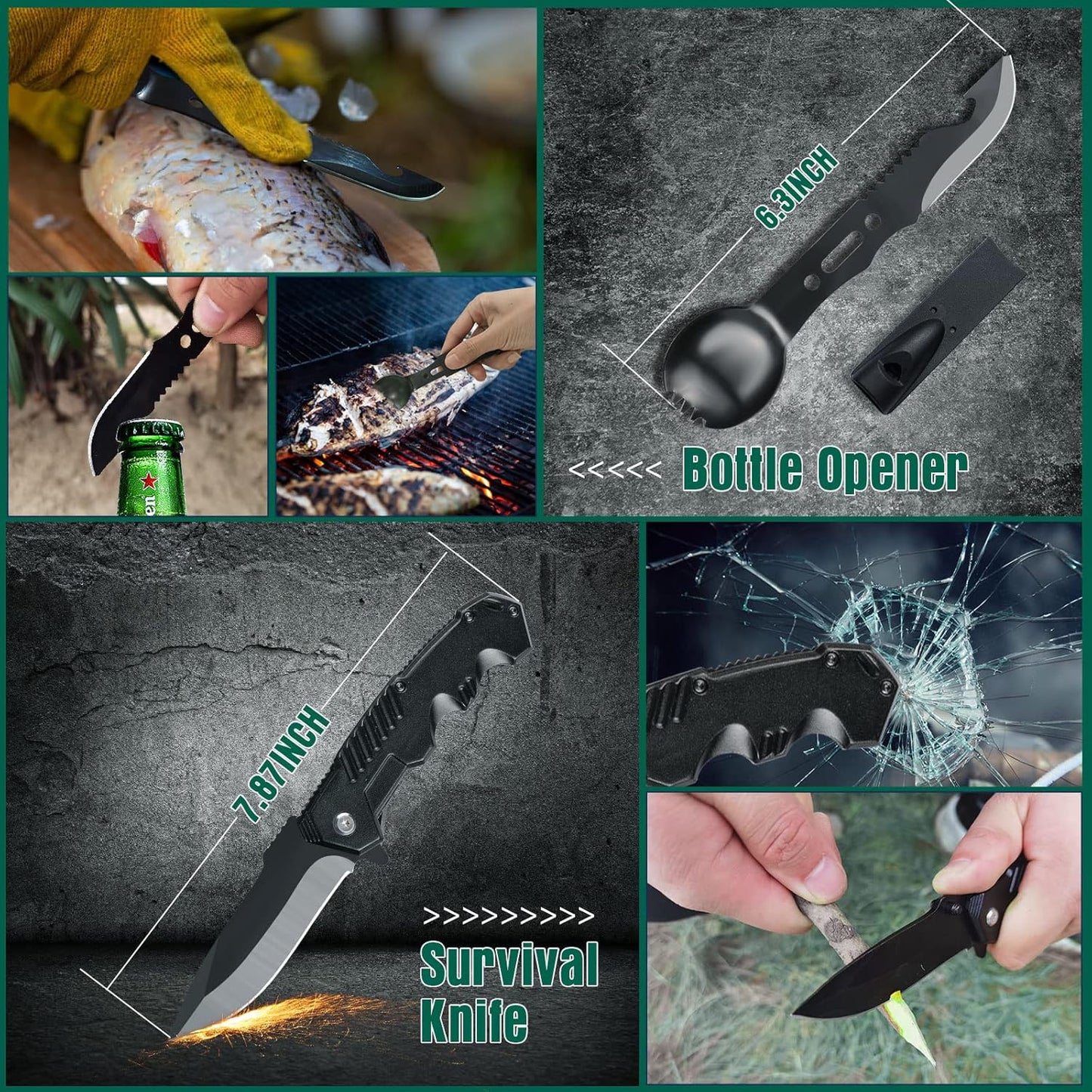 Kit de Supervivencia LC-dolida 15 en 1, Kit de Supervivencia de Emergencia al Aire Libre con Cuchillo/Linterna táctica para Acampar/bushcraft/Senderismo/Caza/Aventuras al Aire Libre