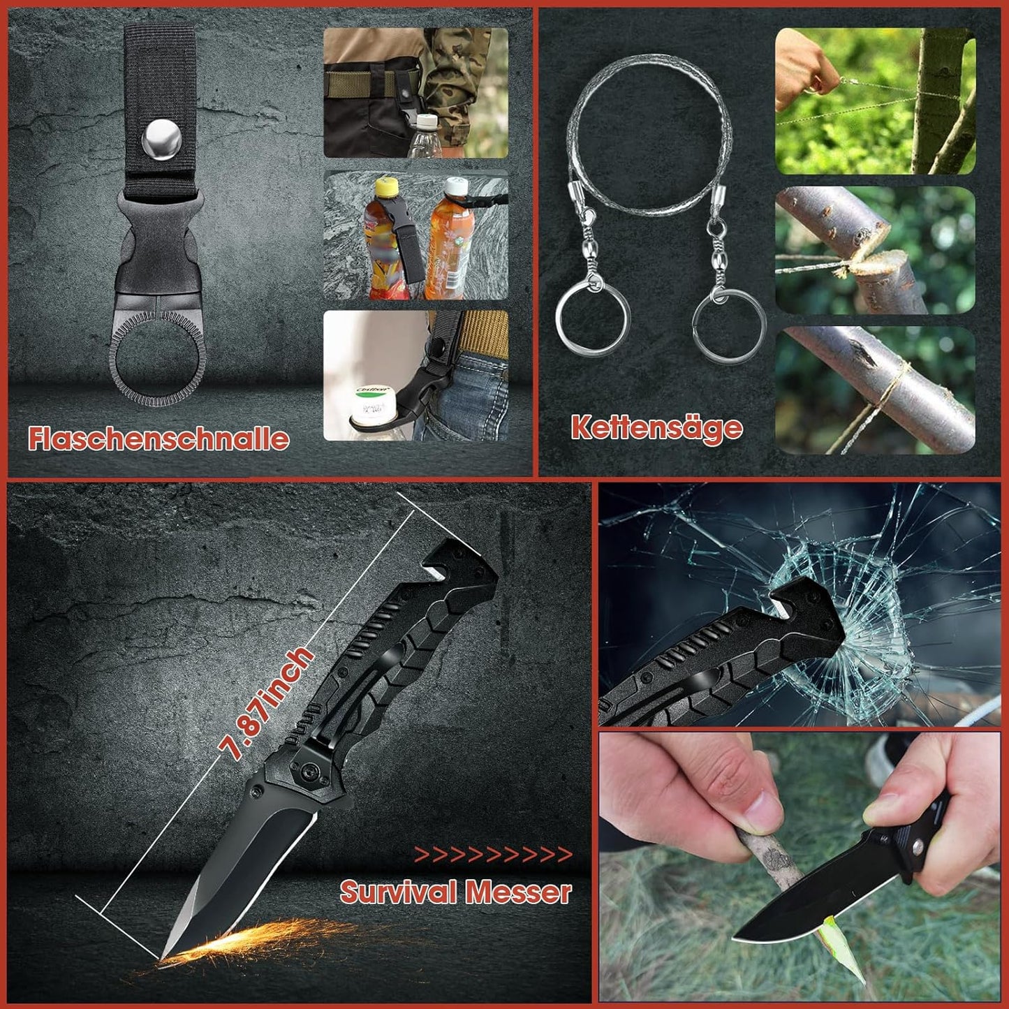 Kit de Supervivencia LC-dolida 15 en 1, Kit de Supervivencia de Emergencia al Aire Libre con Cuchillo/Linterna táctica para Acampar/bushcraft/Senderismo/Caza/Aventuras al Aire Libre