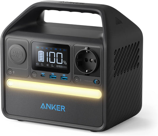 Anker 521 Powerhouse Estación de Energía, Generador solar portátil 256Wh 200W 5-Port con Salidas CA, 60W USB-C PD Output, batería LiFePO4, LED de Camping, RV, Sistema para apagones y emergencias