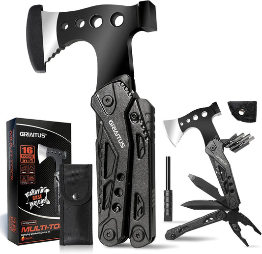 Herramienta Multiuso 18en1 Giriaitus Hacha Multiherramienta Kit Supervivencia Regalos Originales para Hombre Para Senderismo, Caza (Rojo)