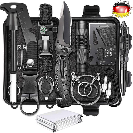 Kit de Supervivencia LC-dolida 15 en 1, Kit de Supervivencia de Emergencia al Aire Libre con Cuchillo/Linterna táctica para Acampar/bushcraft/Senderismo/Caza/Aventuras al Aire Libre