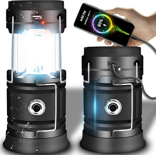 Retoo Lámpara Camping Recargable, Linterna de Camping, 2 Modos Lluminación, Plegables Luz, 6 LED Super Brillante, Impermeable Portátil con Función de Banco de Energía, para Campin, Senderismo, Pesca