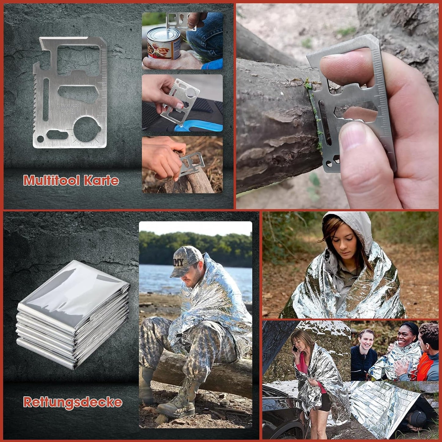 Kit de Supervivencia LC-dolida 15 en 1, Kit de Supervivencia de Emergencia al Aire Libre con Cuchillo/Linterna táctica para Acampar/bushcraft/Senderismo/Caza/Aventuras al Aire Libre
